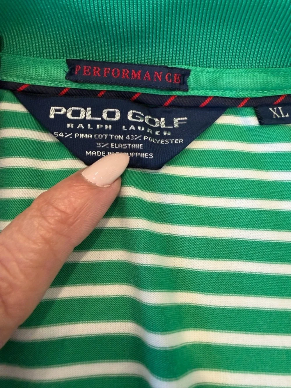 RALPH LAUREN PGA GOLF! Green & White Striped Polo Shirt -  XL